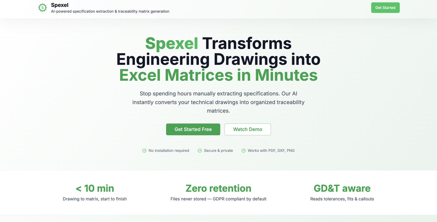 Spexel landing page