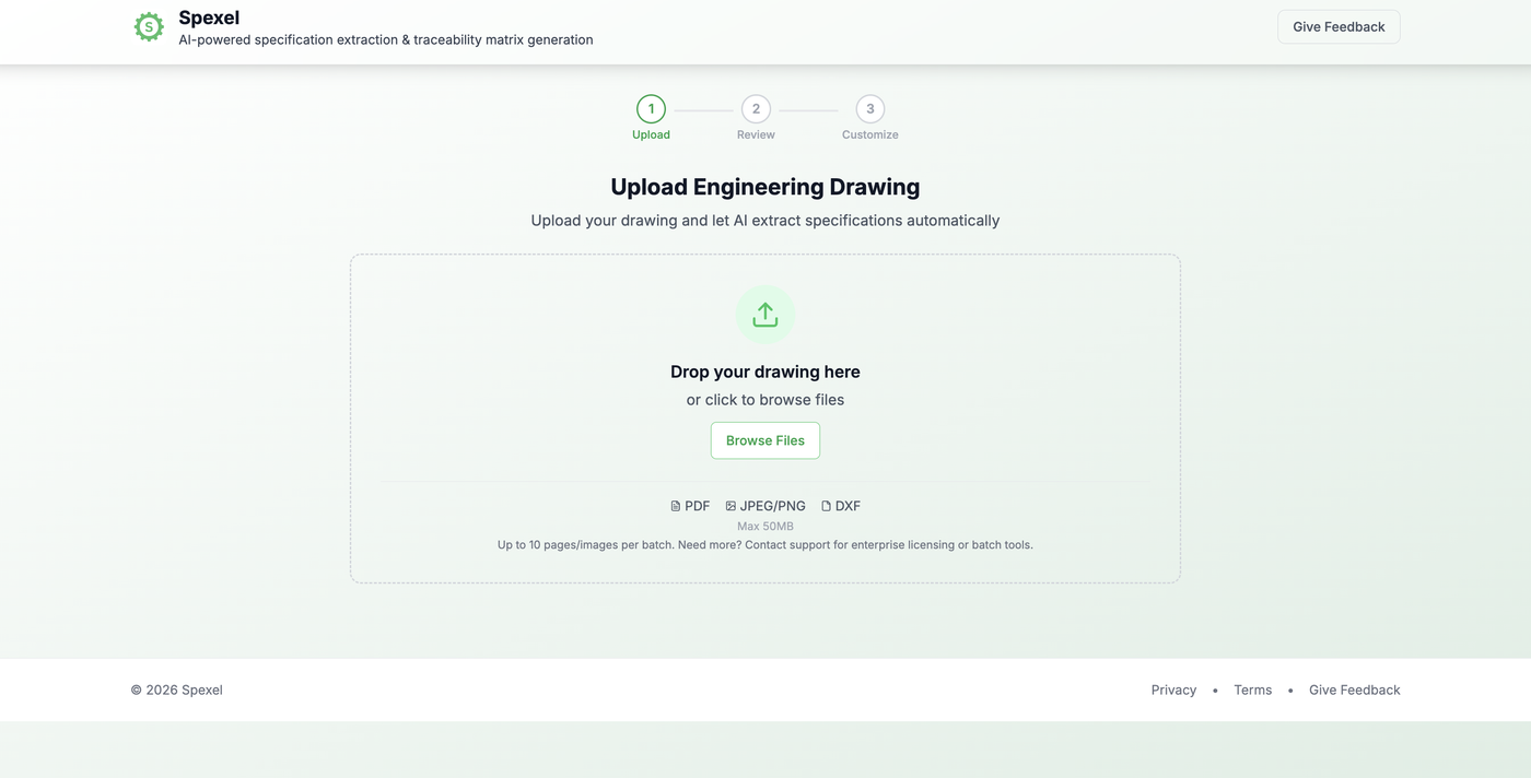 Upload engineering drawing